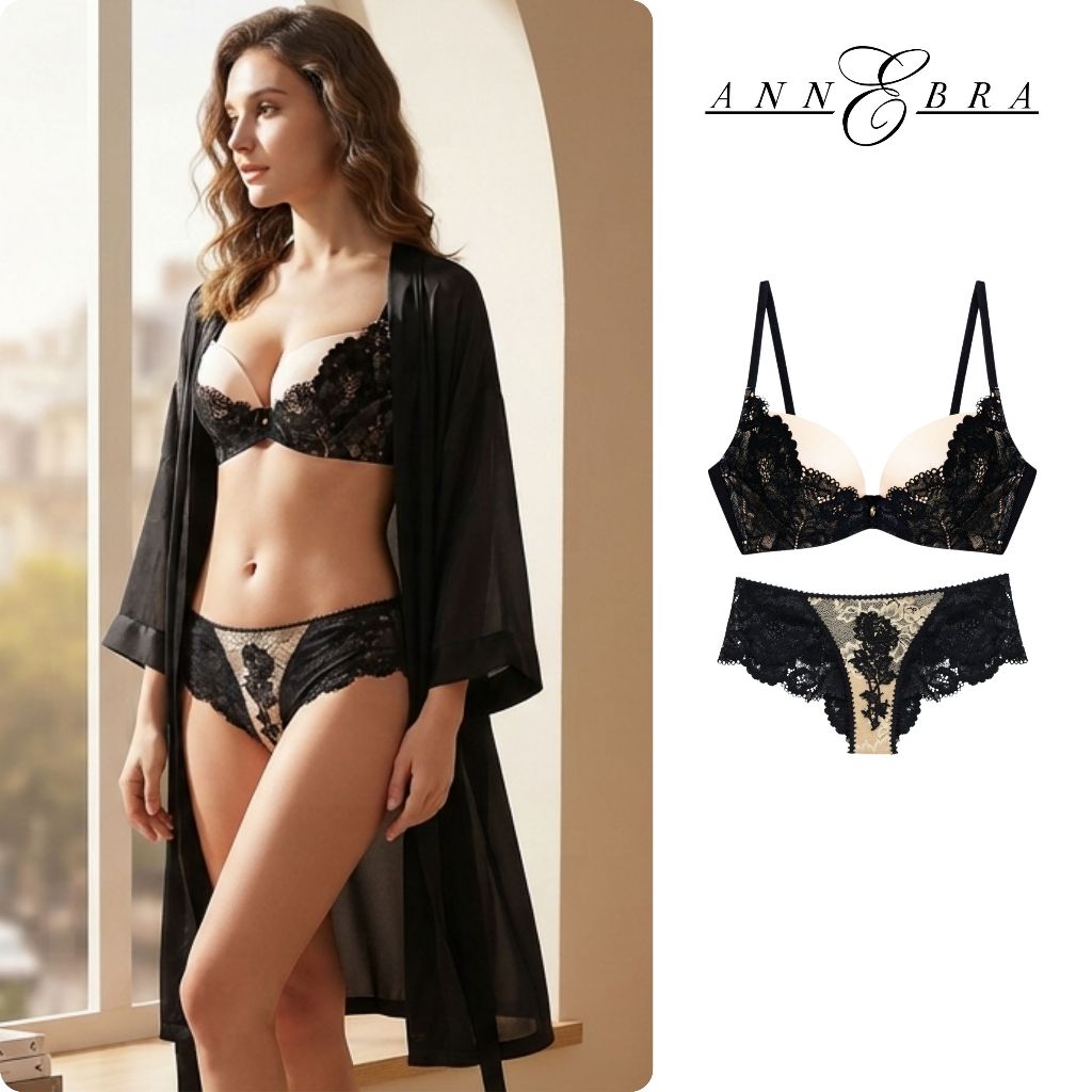 Annebra เซตบรา+กกน. บราเสริมทรง ตะขอหลัง ทรง1/2เต้า มีโครง มีฟองน้ำ Brazillian Foam Bra+Panty รุ่น AB1-535/AU3-798