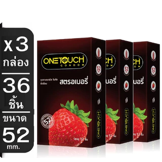 [3กล่อง] Onetouch Strawberry ถุงยาง วันทัช กลิ่นสตรอเบอร์รี่ ผิวเรียบ ขนาด 52 มม. [กล่องใหญ่ 36ชิ้น 12ชิ้น/กล่อง]