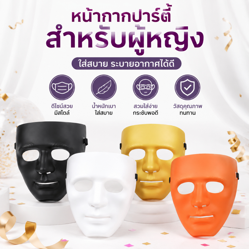 หน้ากากสำหรับออกงานปาร์ตี้แนวสตรีทยูนิเซ็กซ์หน้ากากดำขาวดำ