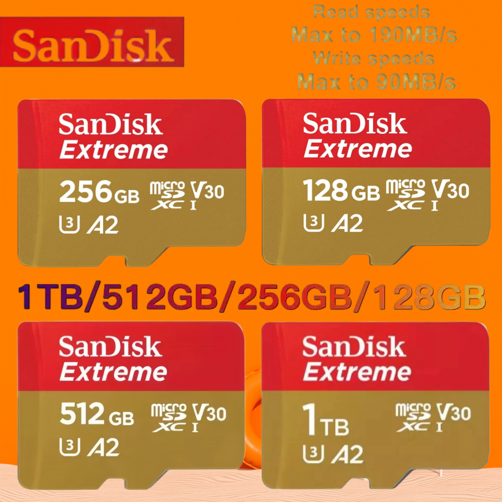 SANDISK EXTREME Micro SD Card 256GB 128GB 64GB SDXC A2 U3 R/W 190/90mb/s* (SDSQXAV) Nintendo Switch