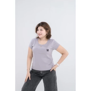 เสื้อยืดสาวอวบอ้วน คอยูผ้ายูนิ #M05