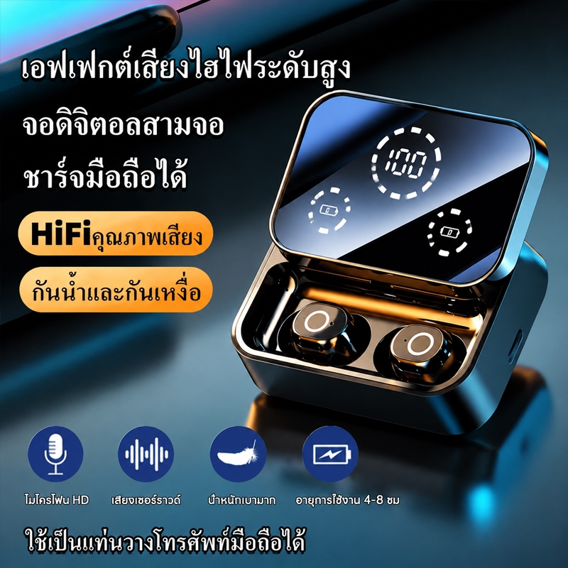 【ชาร์จมือถือได้】หูฟังบลูทูธ ANC ตัดเสียงรบกวน IPX5 แบตอึด 30 ชั่วโมง เล่นเกมต่อล่าช้า TWS Wireless Earbuds