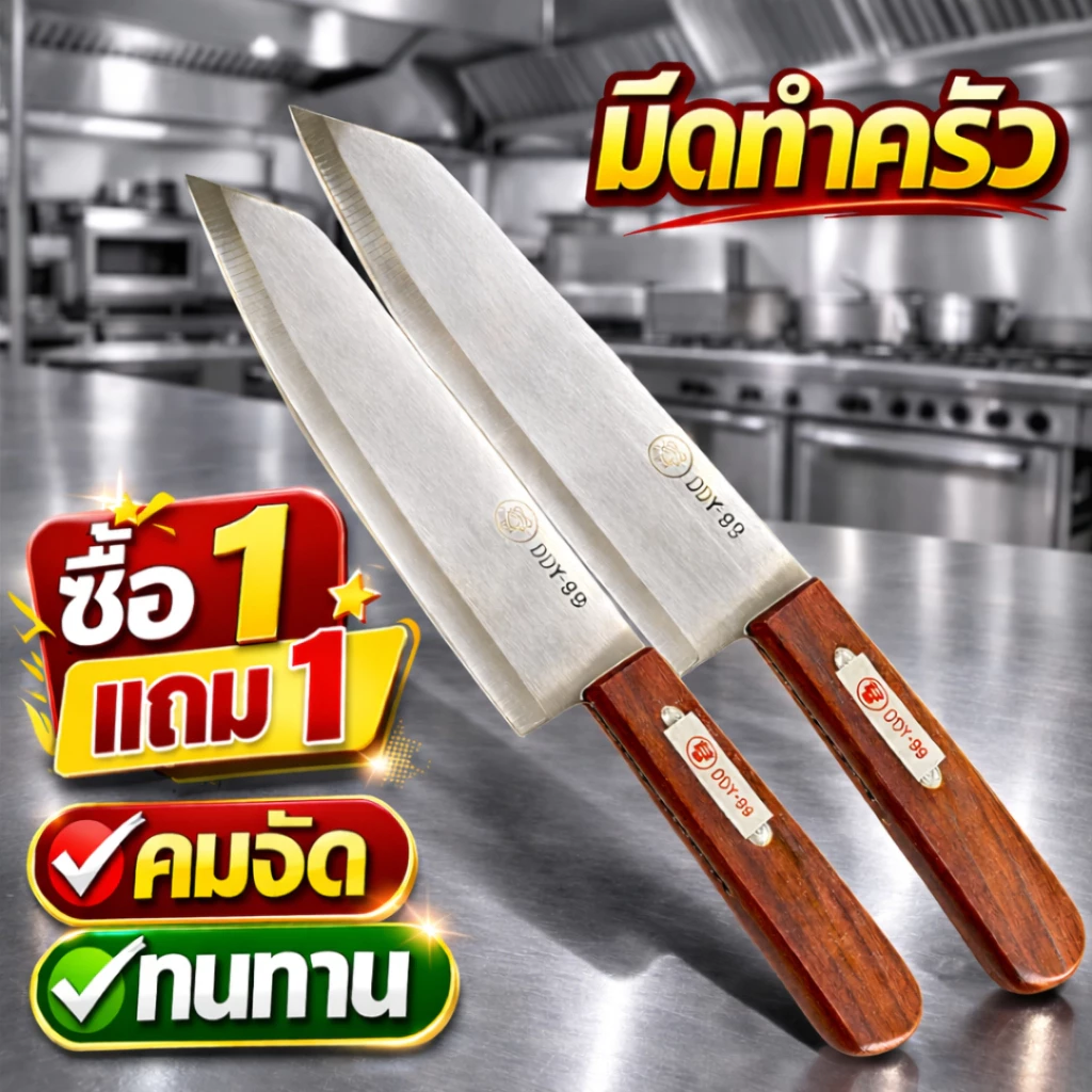 ใหม่ มีดทำครัว 1แถม1 มีดบางตราDDY มีดหั่น แล่ ซอย ด้ามไม้จับถนัดมือ ใบมีดแสตนเลสอย่างดี ความยาวของใบมีด7นิ้ว