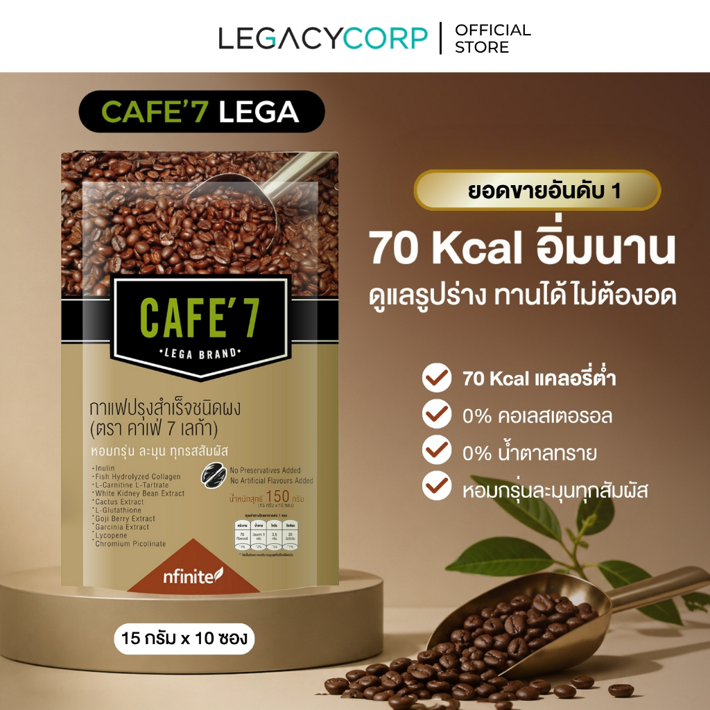 LegacyCorp CAFE' 7 LEGA กาแฟอาราบิก้าแท้ ไม่มีน้ำตาล 70 Kcal ชงได้ทั้งร้อนและเย็น