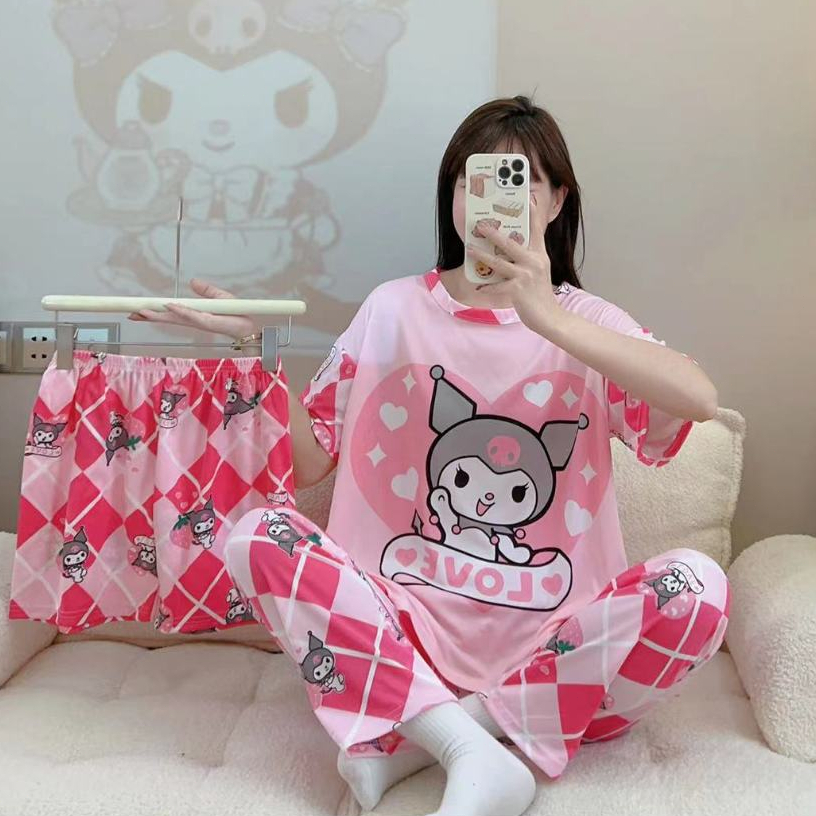 ชุดนอนเกาหลี 3 ใน 1 แบบ Terno Pajama Set สำหรับผู้หญิง ชุดนอนราบ คอต่างๆ แบบกลม