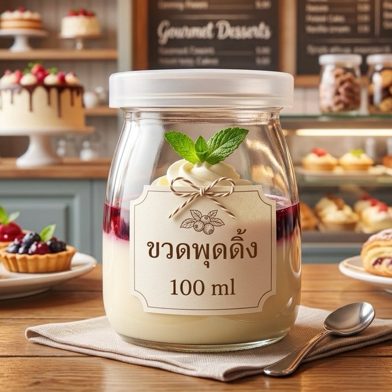 ขวดใส่พุดดิ้ง100มิล ฝาครอบพลาสติก กระปุกใส่น้ำผึ้ง แยม โยเกริต์