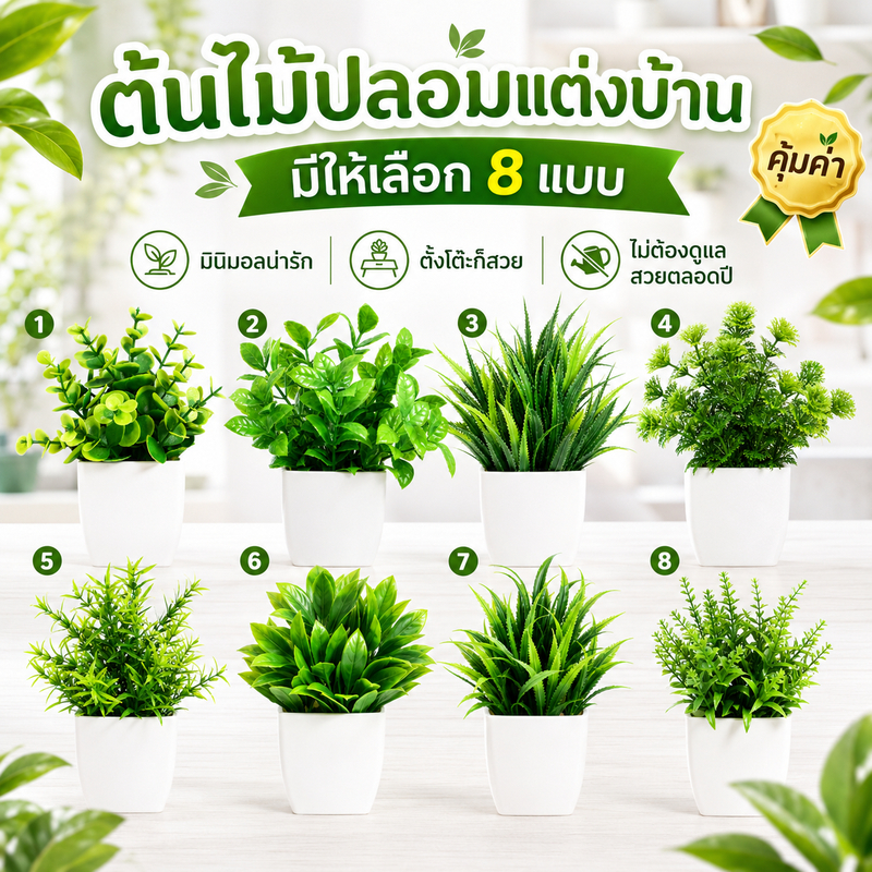 ต้นไม้ปลอมตั้งโต๊ะ พร้อมกระถาง ตกแต่งบ้าน ห้องนอน โต๊ะทำงาน ไม่ต้องรดน้ำ ไม่ต้องดูแล อเนกประสงค์ สวยงาม ทนทาน