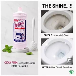 OKAY น้ำยาล้างห้องน้ำ 960 มล ขจัดคราบดำยาแนว คราบรา ToiPink ฆ่าเชื้อโรค ขจัดคราบสนิม ขจัดคราบฝังลึก