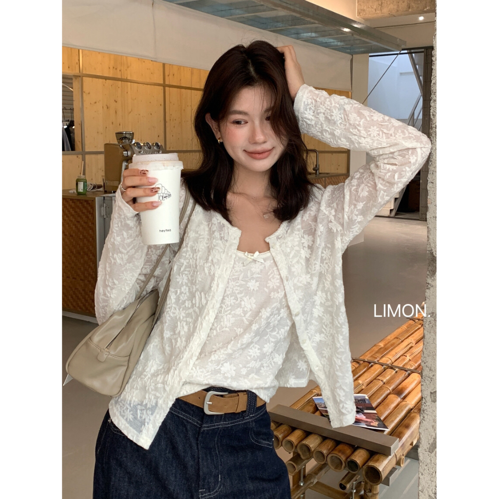 [พรี] | LIMON • two-piece set เสื้อสายเดี่ยว+เสื้อคลุม ผ้าลูกไม้ น่ารัก ใส่ทำงาน ใส่เที่ยวได้ค่า