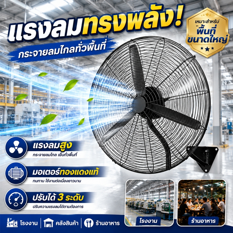 รับประกัน 30 ปี พัดลมติดผนัง 35 นิ้ว อุตสาหกรรม พัดลมโรงงาน มอเตอร์ทองแดงแท้ ใบพัดอลูมิเนียม แรงลมสูง ป้องกันความร้อนเกิ