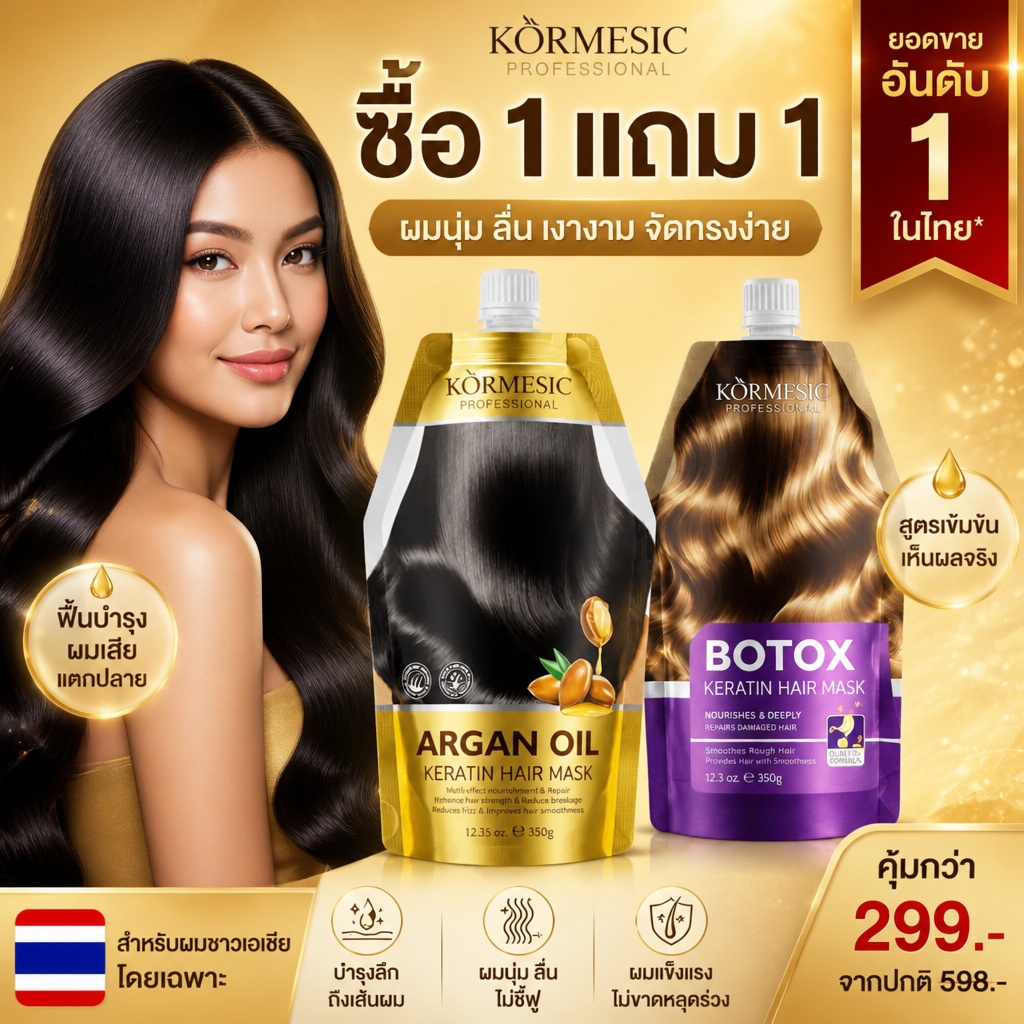 ครีมบำรุงผม Argan Oil Keratin แก้ผมชี้ฟู ฟื้นฟูผมแห้ง