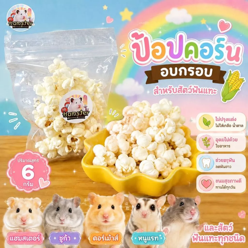 ป๊อปคอร์นสำหรับแฮมสเตอร์ หนูแรท หนูแกสบี้ ชูก้า กระรอก แฟทเทล ขนมสัตว์เล็ก ขนมทานเล่น
