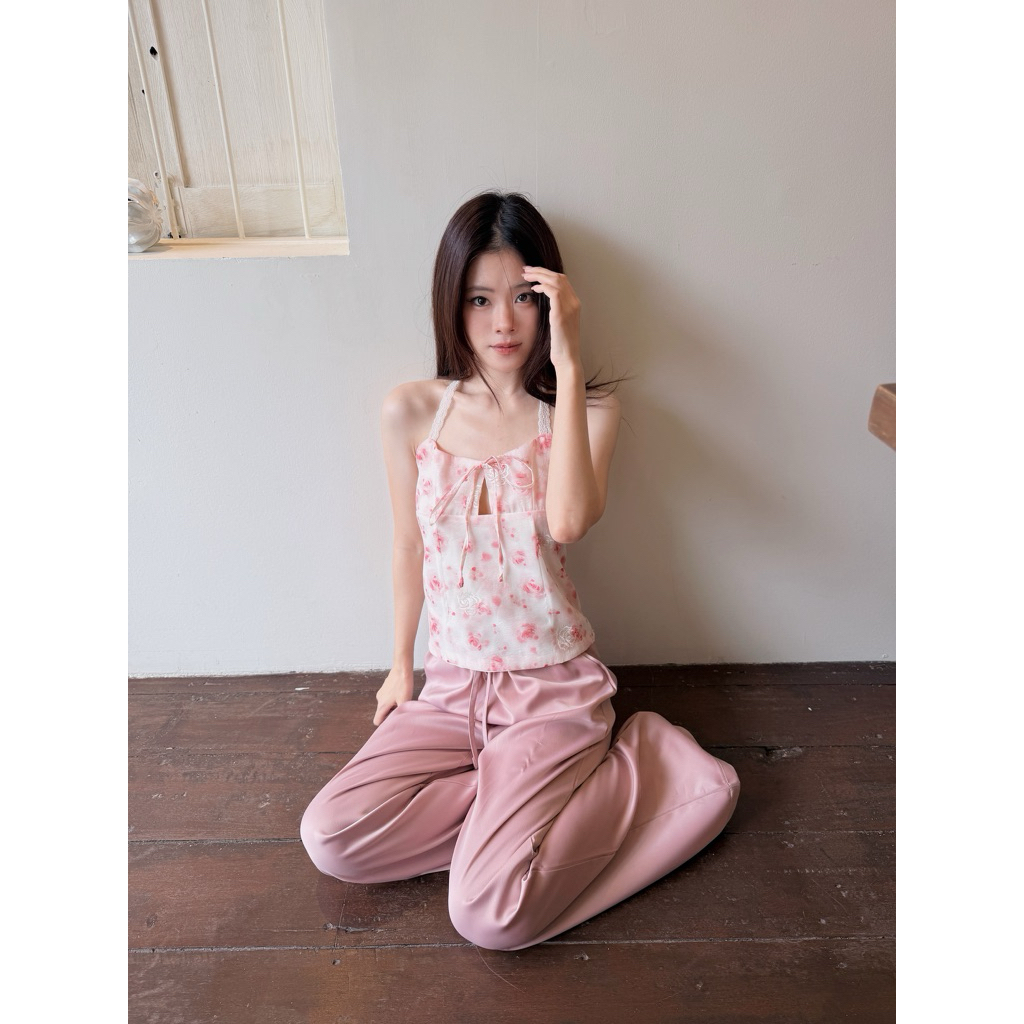 Sandtime.bkk | Fleur pants กางเกงซาติน เนื้อดี ผ้าหนา งานปักสวยพรีเมียม รูปที่ 5