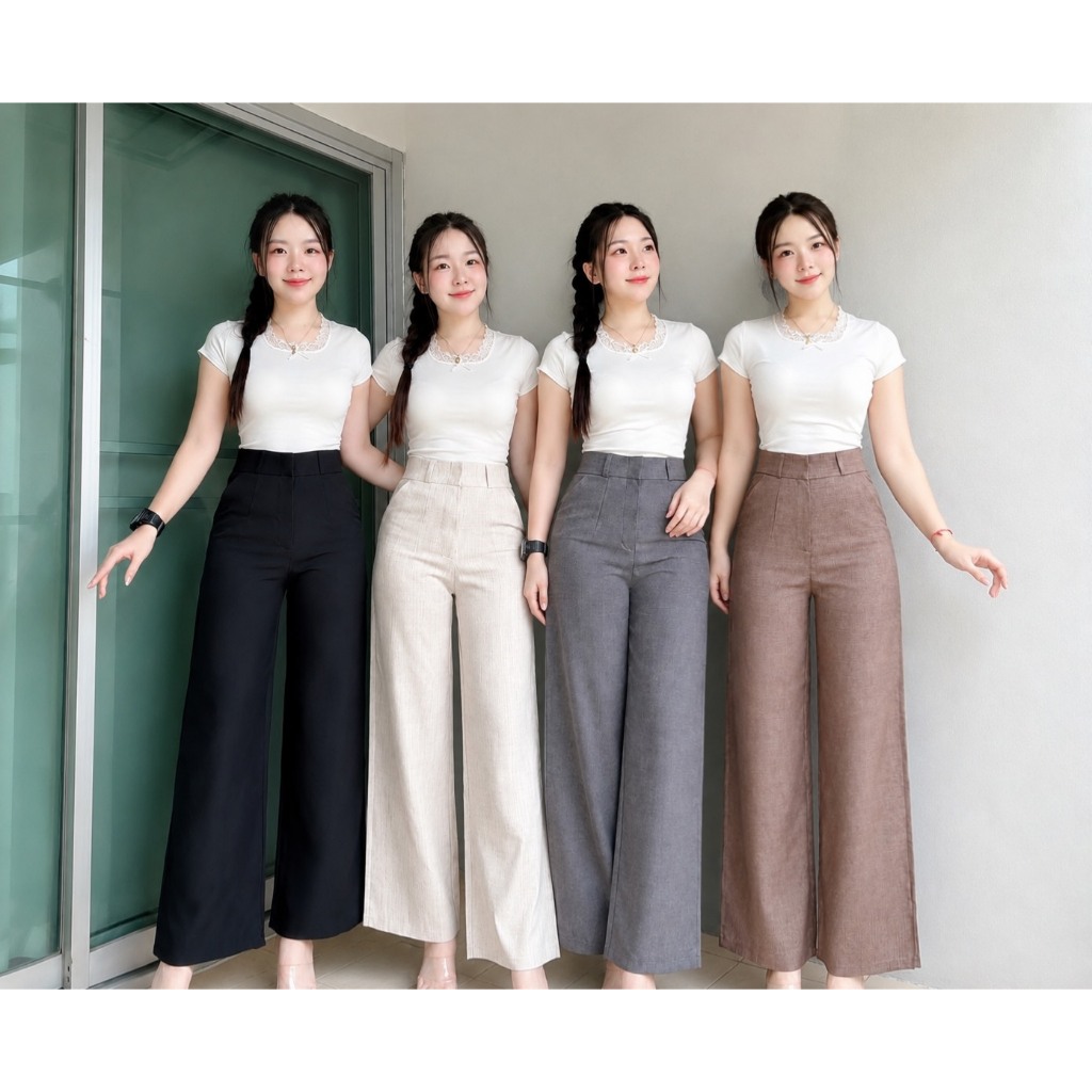 2Sisters.กางเกงขายาว ตะขอหน้า **ไม่แถมเข็มขัด** S-7XL