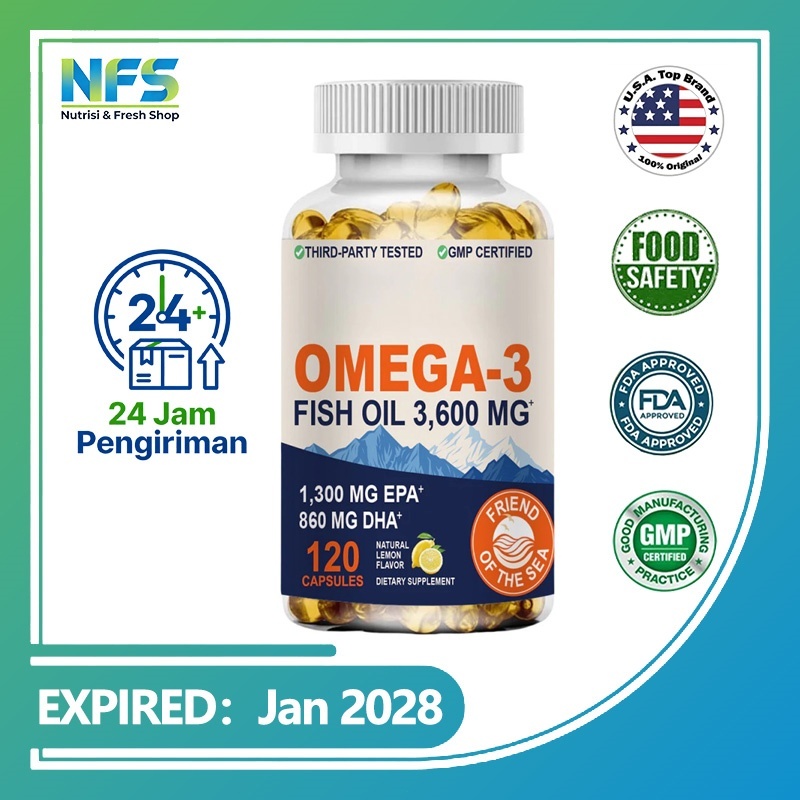 Omega-3 น้ํามันปลา สุขภาพหัวใจ เสริมภูมิคุ้มกัน 3600 มก. 120 แคปซูล