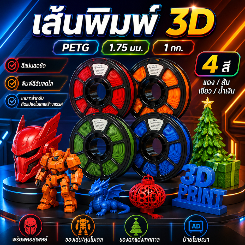 PETG Filament DynaiRON เส้นพิมพ์ 3D 1.75 มม. 1 กก. พิมพ์ลื่นทนทาน หลายสีเลือกใช้งาน