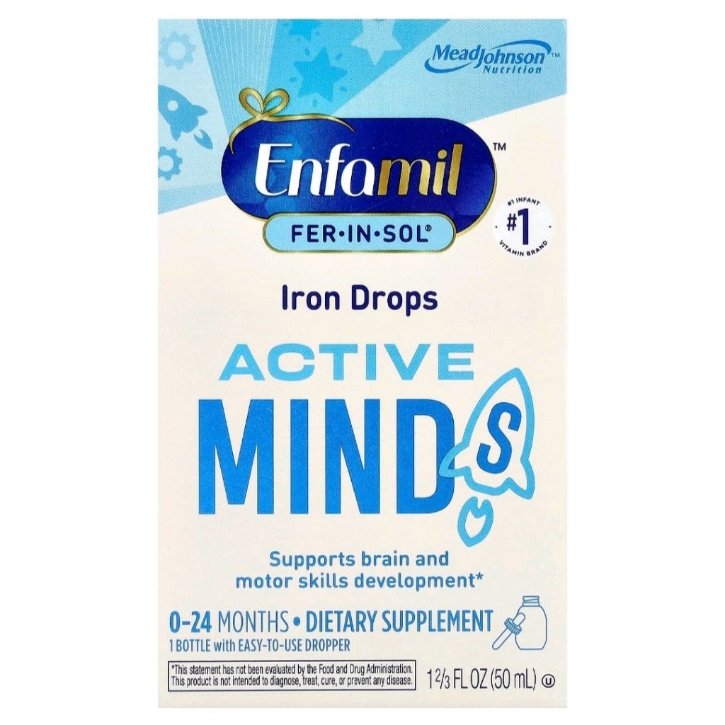 Enfamil, Fer-In-Sol, Iron Drops, Active Minds, 0-24 Months, 12/3 fl oz (50 ml)