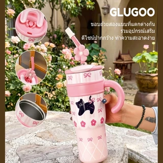 GLUGOO แก้วเก็บความเย็น แก้วน้ํา แก้วสแตนเลส แก้วทนความร้อนมีหูจับ ดีไซน์การ์ตูนน่ารัก 700/1200ml