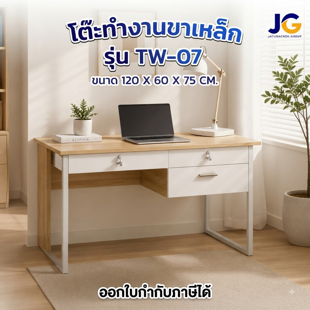 โต๊ะทํางานไม้ขาเหล็ก 120 ซม. รุ่น TW-07 (FW) ขนาด 120 ซม.