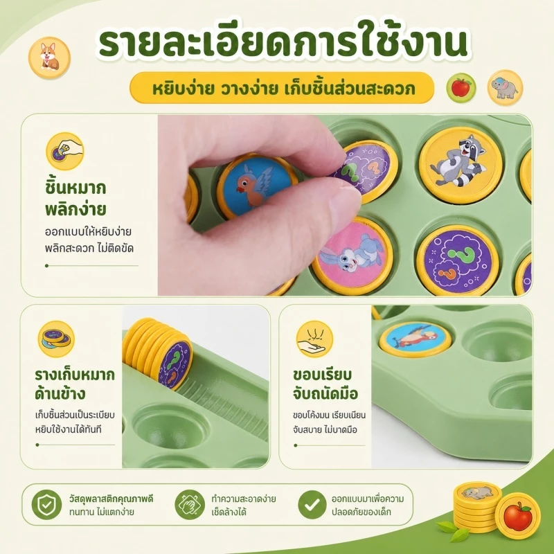 🔥จัดส่ง 8 ชั่วโมง🔥เกมกระดานจับคู่ แข่งพลิกเหรียญจับคู่ หมวดสัตว์และผลไม้ ทดสอบความจำ เสริมพัฒนาการเด็ก เล่นได้ 2-4 คน thumbnail 5
