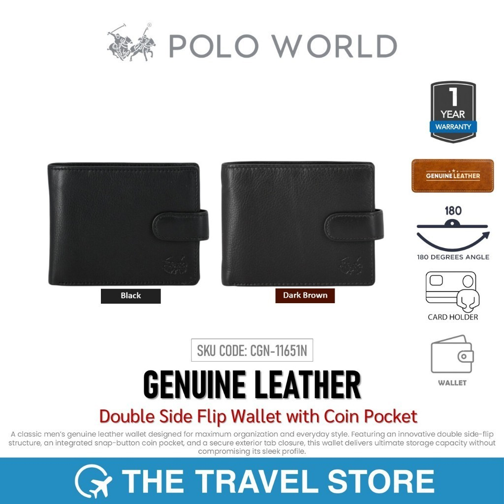 POLO WORLD Genuine Leather Double Side Flip Wallet with Coin Pocket (CGN-11651N)