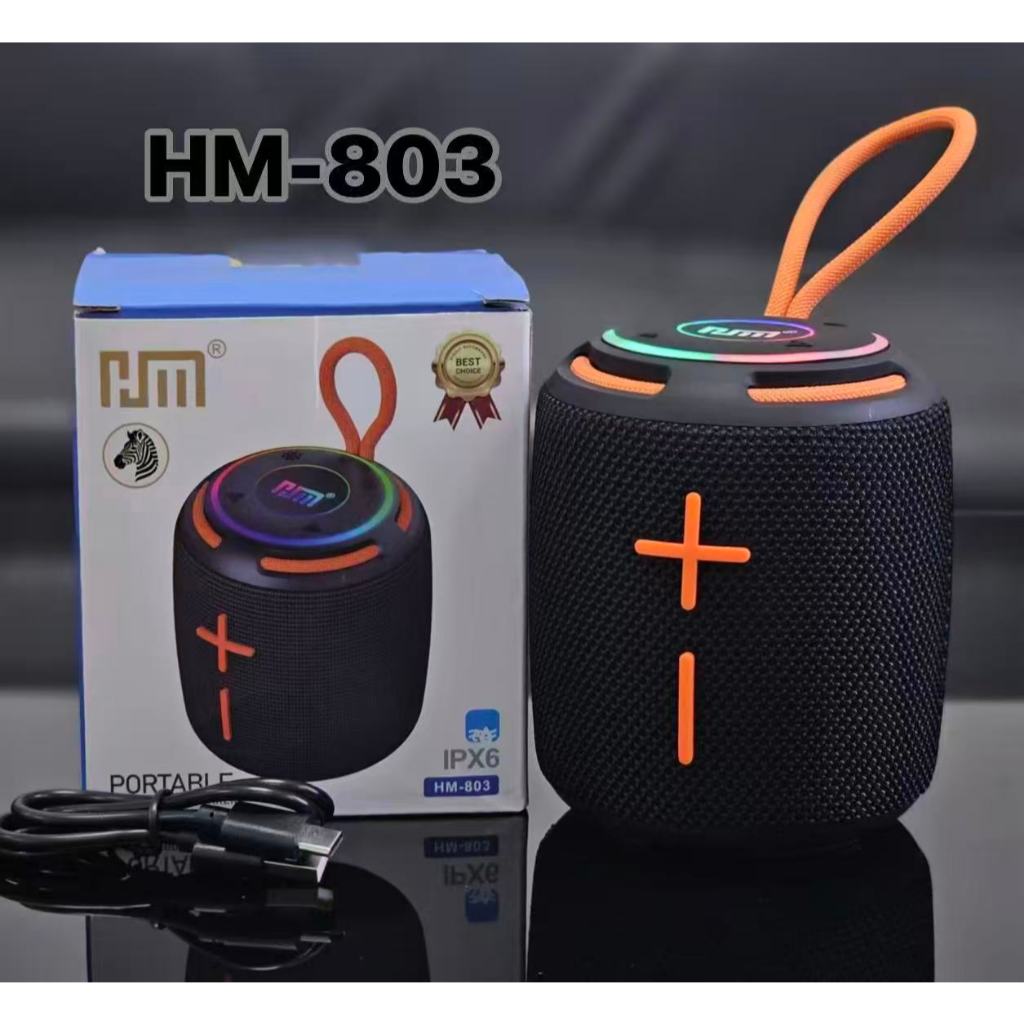 ลำโพงบลูทูธ รุ่น HM-803 กำลังขับ8W มีสายหิ้วพกพาง่าย รองรับ TF USB เสียงดีเบสแน่น  ขนาดจิ๋วพกพาง่าย
