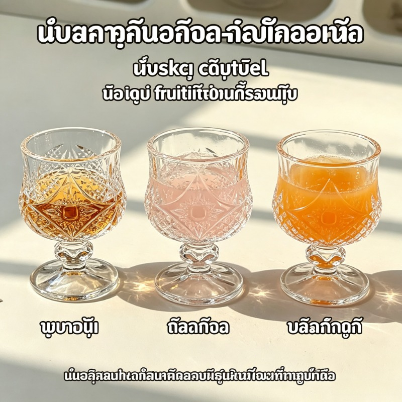 แก้ววิสกี้แกะสลักลายเพชร หรูหรา ทนทาน ใช้ใส่เหล้า ค็อกเทล น้ำดื่ม สำหรับบ้านและบาร์ พร้อมส่งในไทย Wh