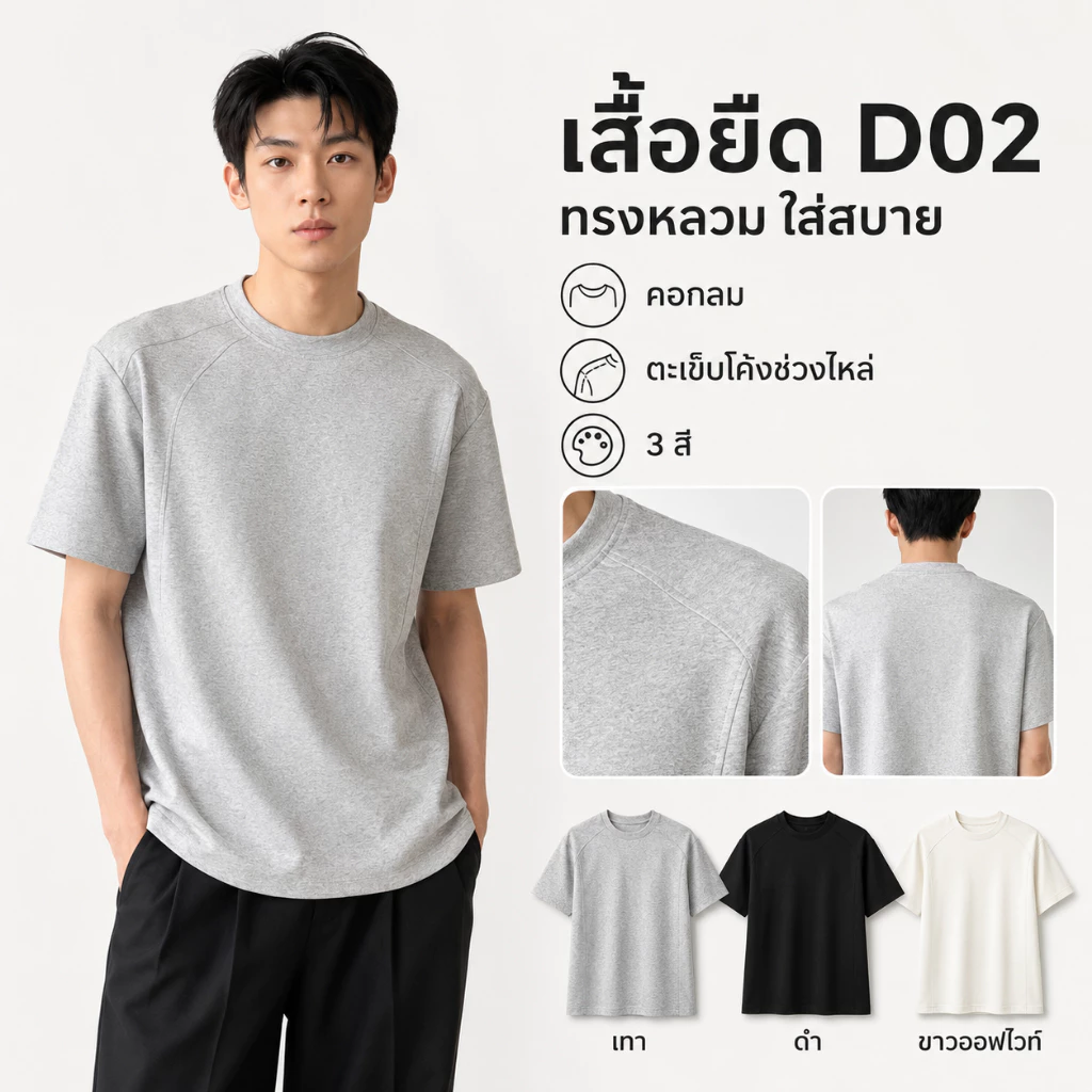 MNO.9 T-shirt D02 เสื้อยืดแขนสั้นผู้ชาย คอกลม ดีเทลแถบข้าง เสื้อยืดคอกลม สไตล์เกาหลี เสื้อยืด แฟชั่นชาย