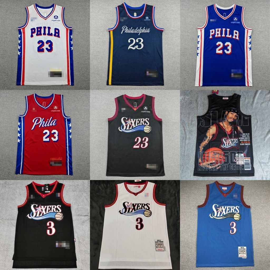 🇨🇷เสื้อบาสเกตบอล แบบปัก ทีม Sixers LeBron James Iverson