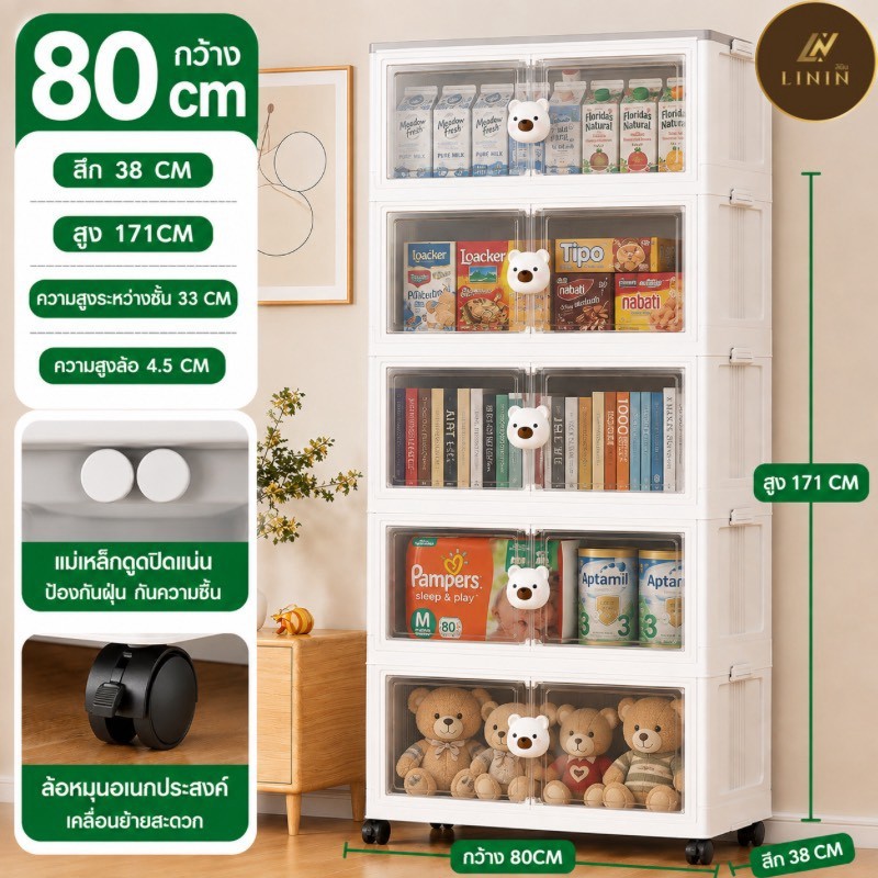 LININ ชั้นเอนกประสงค์ 5 ชั้นที่จับการ์ตูน รหัส RD8005K (80*38*171) ชั้นเก็บเสื้อผ้า ชั้นเก็บของพลาสต