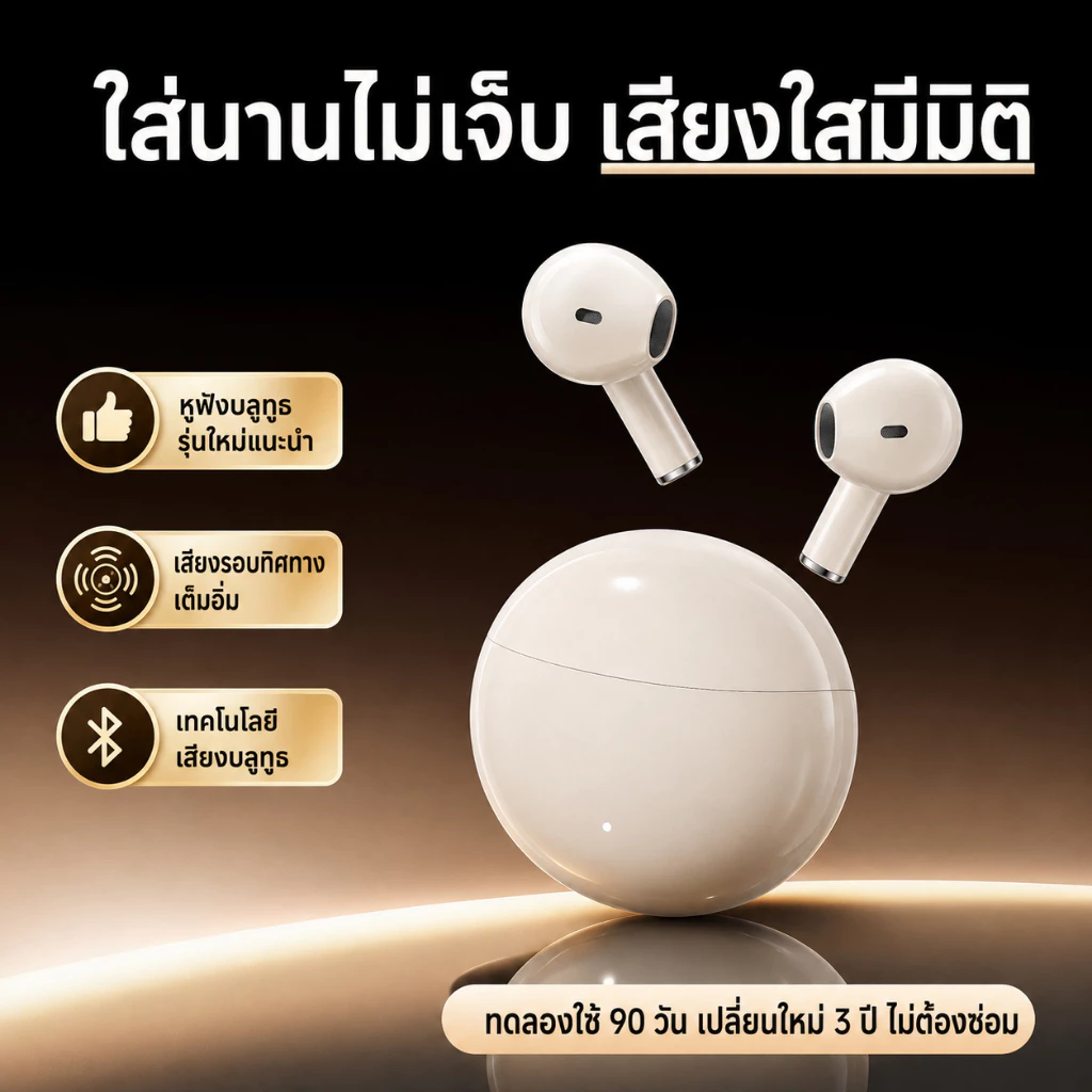 หูฟังบลูทูธไร้สาย ดีไซน์สวยเรียบง่าย เหมาะสำหรับเกมและกีฬา ขนาดกะทัดรัดน่ารัก ปรับเสียงแบบไดนามิกระดับมืออาชีพ
