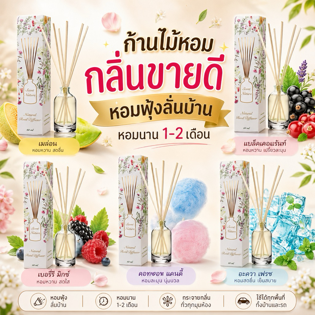 Hot Hit ก้านไม้หอม Scent Nature หอมนาน 1-2 เดือน ขนาด 50 ml.