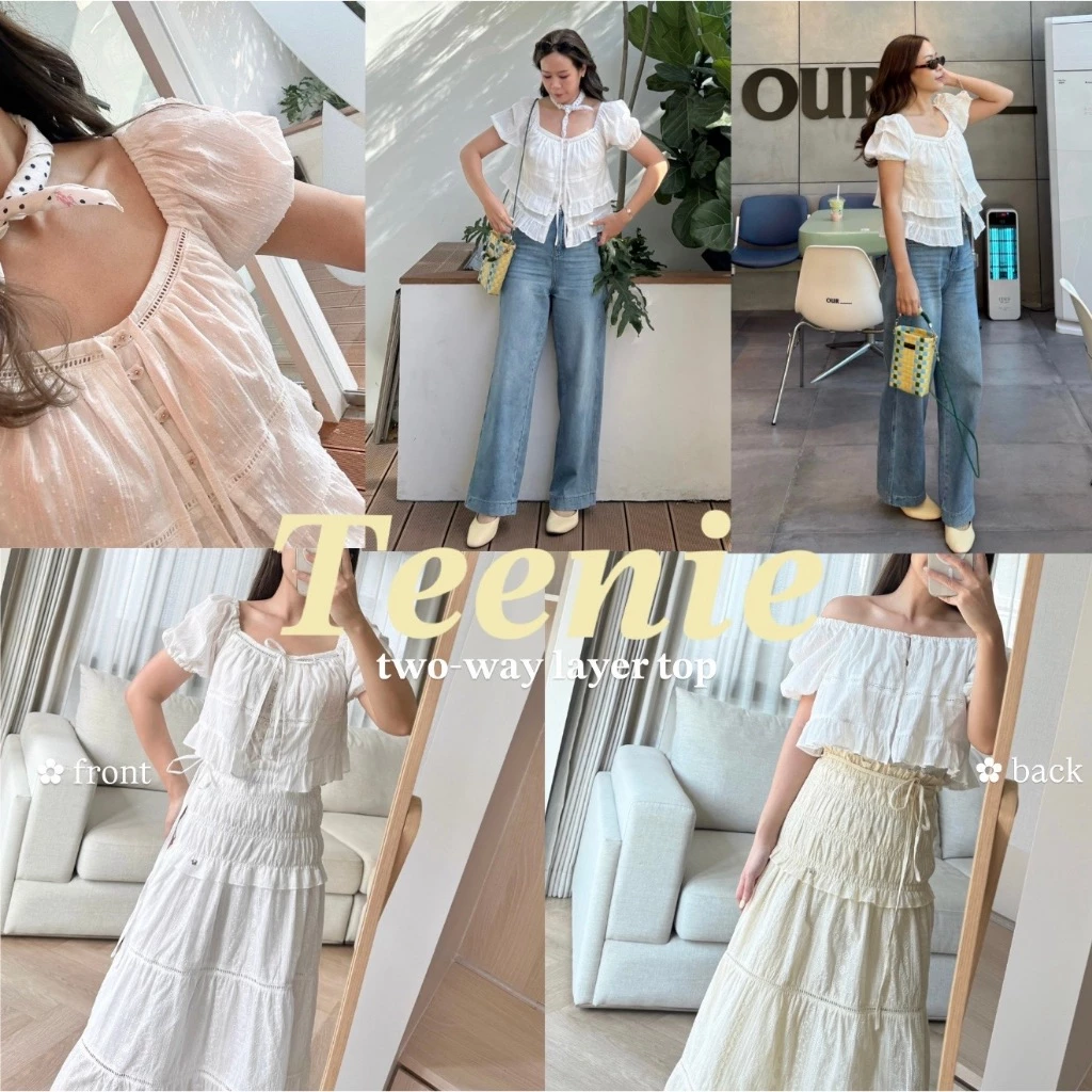 janunstudio • TEENIE two-way layer top 1 สี (เสื้อน้องทีนนี่) - เสื้อระบาย ใส่ได้ 2 ฝั่ง กระดุมดอกไม้ ผูกโบว์ได้