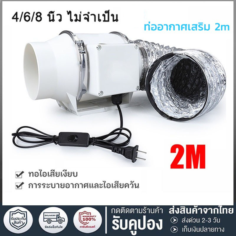 2m เคเบิล พร้อมสวิตซ์ 4 นิ้ว 6 นิ้ว 8 นิ้ว พัดลมดูดอากาศ พัด