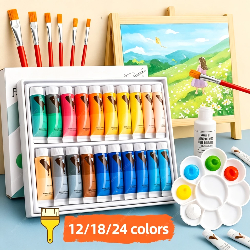 สีอะคริลิค 12/18/24/36 สีผ้าใบจิตรกรรมสีน้ําเม็ดสี ทําเอง จิตรกรรมอุปกรณ์ศิลปะ