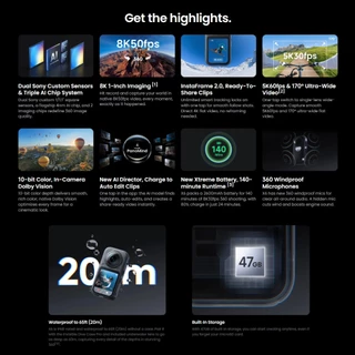 Insta360 X6 กล้อง 360 X5 X4 Air ถ่ายวิดีโอ 8K ภาพชัด กล้องแอคชั่น กันน้ำ ประกัน 1ปี Action Camera