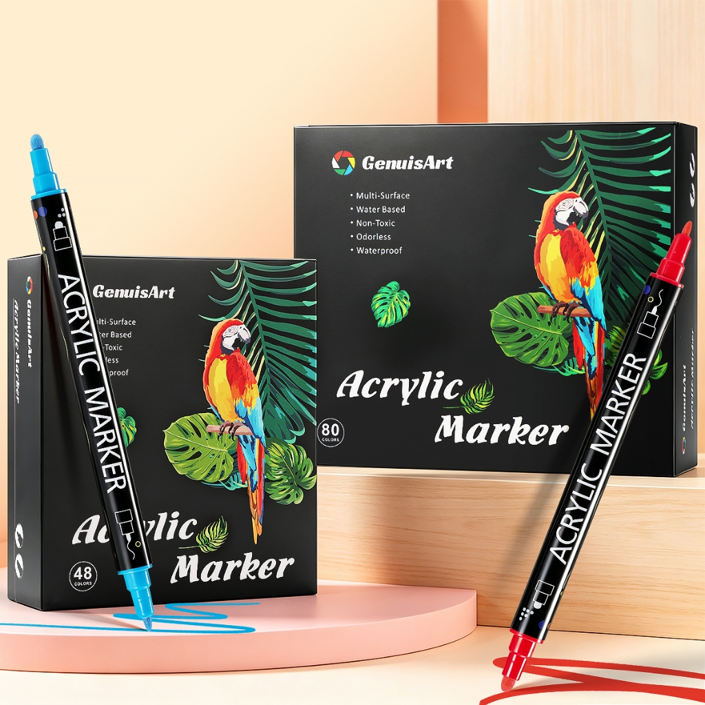 ปากกาอะคริลิค 2 หัว ปากกามาร์กเกอร์อะคริลิค 48/60/80สี สามารถเขียนบนแก้ว พลาสติก หรือโลหะได้ Acrylic Pen เครื่องเขียน