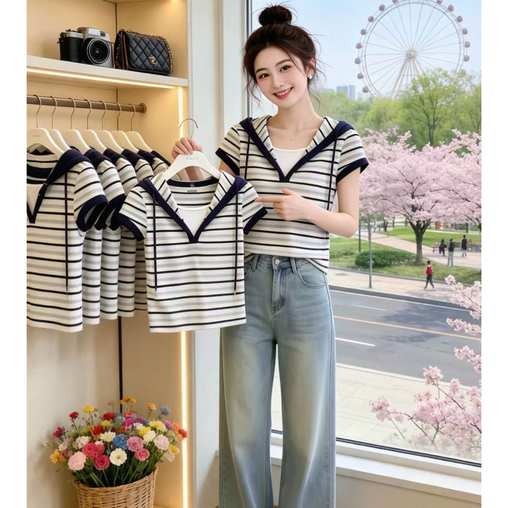 เสื้อยืดแขนสั้นมีฮู้ดสำหรับผู้หญิง: เสื้อดีไซน์เก๋ไม่ซ้ำใครในสไตล์มินิมอล โดดเด่นด้วยลวดลายแถบสีแบบ Color-block และการตั
