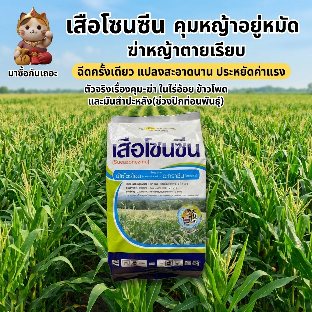 มีโซไตรโอน+อาทราซีน 8%+80%WG มีนิดเกล็ด คุม-ฆ่า วัชพืชในไร่อ้อย ข้าวโพด พ่นทับได้ บรรจุ1kg/ซอง