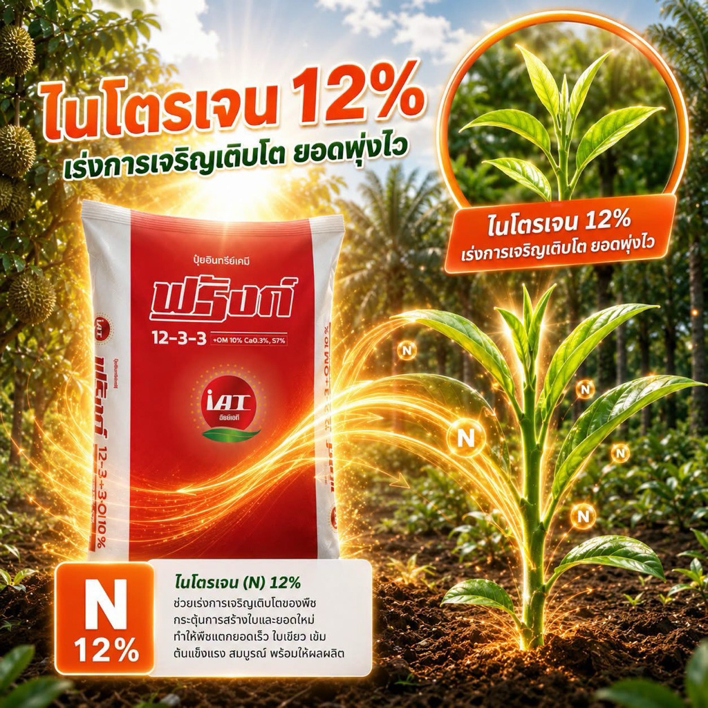 ปุ๋ยเร่งโตเพิ่มผลผลิต ปุ๋ยอินทรีย์เคมี ฟรังก์ 12-3-3+OM 10% Ca0.3% S7% เปลือกยางหนานิ่ม แบ่งขาย 2 และ 5 กก