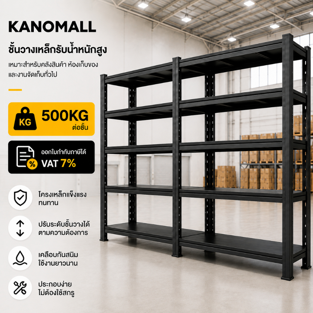 KANO ชั้นวางของ ชั้นวางของเหล็ก รับน้ำหนัก200-500ก.ก. กันสนิม ไม่ต้องไขน็อต เหมาะสำหรับโกดัง ร้านค้า ห้องครัว Shelf Rack