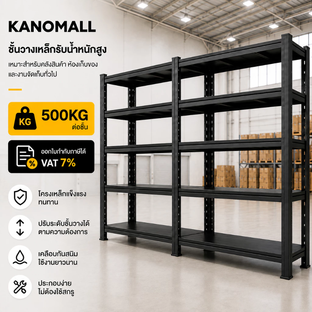 KANO ชั้นวางของ ชั้นวางของเหล็ก รับน้ำหนัก200-500ก.ก. กันสนิม ไม่ต้องไขน็อต เหมาะสำหรับโกดัง ร้านค้า ห้องครัว Shelf Rack