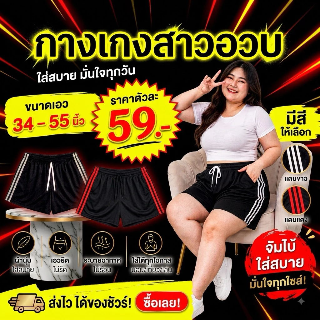 กางเกงขาสั้น🔥จัมโบ้🔥ใส่สบายเอว34-55นิ้ว