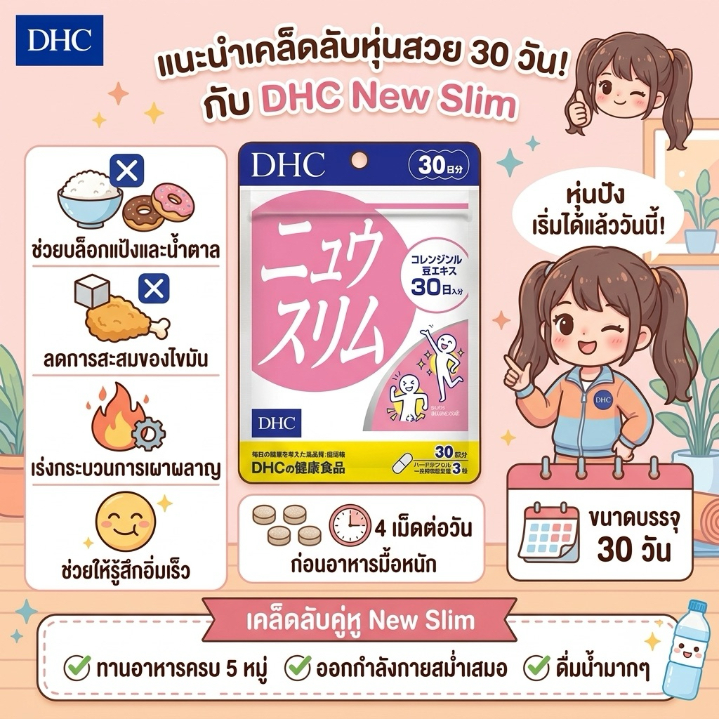 New Slim (20,30Days) อาหารเสริมลดน้ำหนัก ช่วยเผาผลาญและลดไขมัน กระชับสัดส่วน
