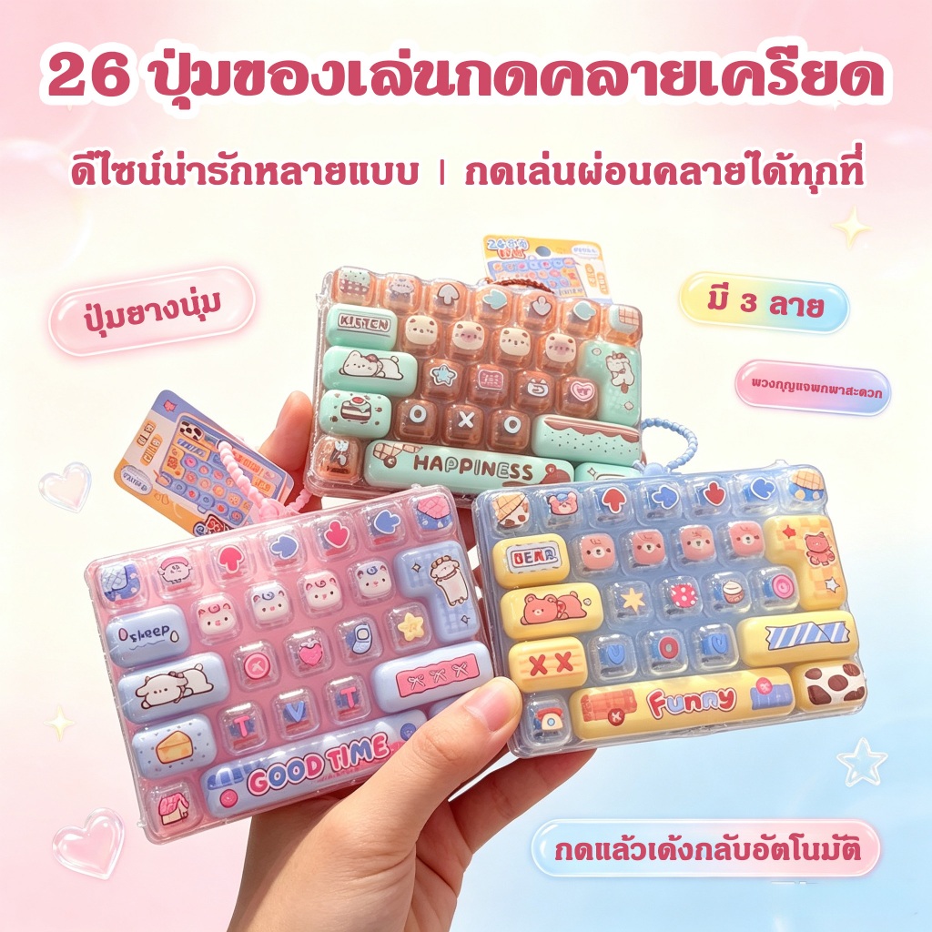 คีย์บอร์ดคลายเครียด 26 คีย์คีย์บอร์ดรูป ของเล่นคลายเครียดแบบพกพา ดีไซน์น่ารักใสสองสี ขนาดพกพา ของขวัญเด็กน่ารัก