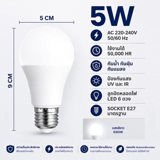 (10หลอด) หลอดไฟ LED E27 5W 7W 9W 13W 15W 18W 24W แสงขาว แสงวอร์ม ประหยัดพลังงาน มอก.1955-2551