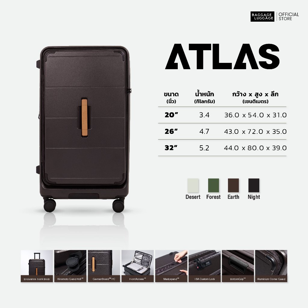 New 2026!! กระเป๋าเดินทางรุ่น ATLAS  ดีไซน์ทรงถัง วัสดุ GermanShield™ PC จุเยอะ by BAGGAGE LUGGAGE [รับประกัน 5 ปี] รูปที่ 8