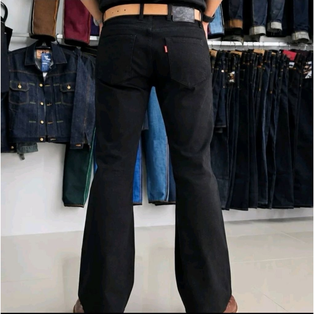 ⚫Hard Jeans ขาม้าดำ ทรงBootscut 16 Oz. Super Black ผ้าดิบริมแดง