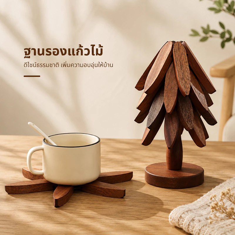ที่รองหม้อ ต้นไม้ไม้ดีไซน์มินิมอล เปิดกางเป็นที่รองจานได้ ของแต่งบ้านสไตล์ญี่ปุ่น ใช้เป็นพร็อพถ่ายรูปได้