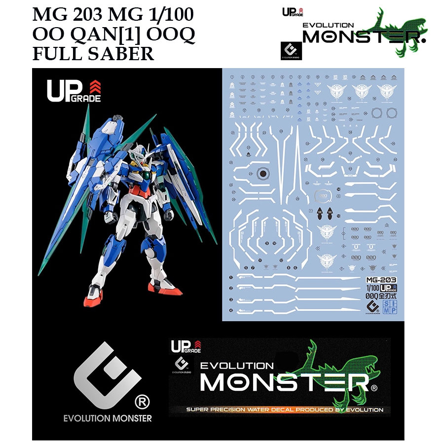 ดีคอลน้ำ MONSTER MG 203 / E-m 142 MG 1/100 OO QAN [T] FULL SABER GUNDAM  WATER SLIDE  DECAL FLUORESCENT Em142